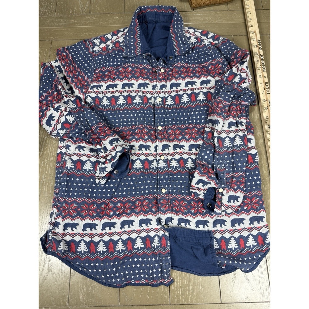 Chubbies Shirt Mens Large Blue Reversible Button‎ Up Long Sleeve Bear Print